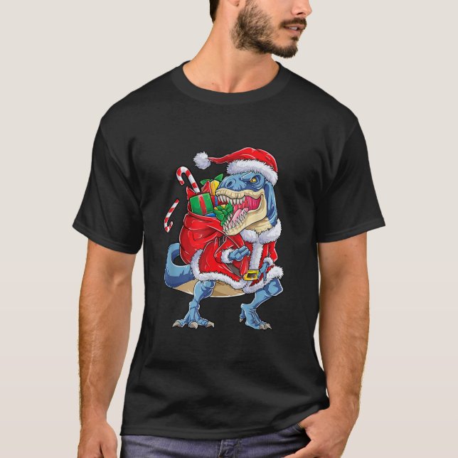 Dinosaur jul Jultomten T Rex Boys Manar Funn Shirt (Framsida)
