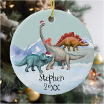 Dinosaur jul Jurassic Watercolor Namn Julgransprydnad Keramik<br><div class="desc">Den här designen kan vara personlig i det område som tillhandahålls genom att ändra fotot och/eller text. Du kan också anpassa den genom att klicka på Anpassa den här mallen och sedan välja klicka för att anpassa ytterligare alternativ och ta bort eller ändra färg i bakgrunden, lägga till text, ändra...</div>