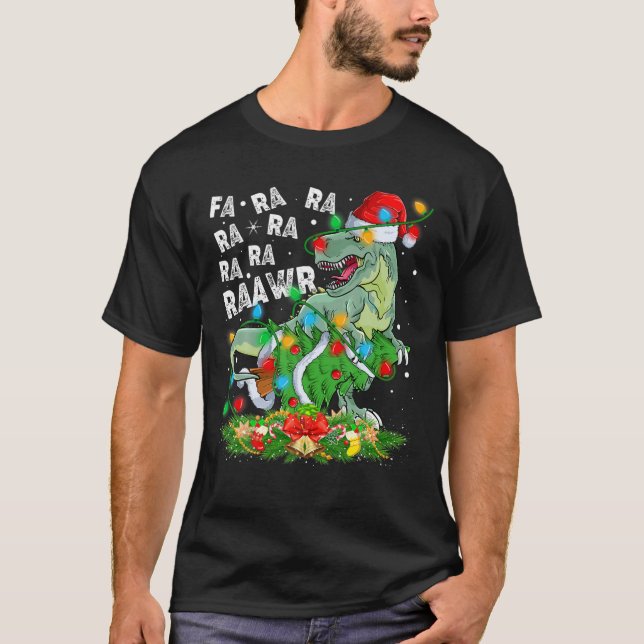 Dinosaur jul Lighting Fa Ra Ra Raawr Träd Re T Shirt (Framsida)