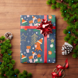 Dinosaur jul Party Blue Presentpapper