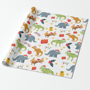 Dinosaur jul Santa Hat Mönster, White Presentpapper