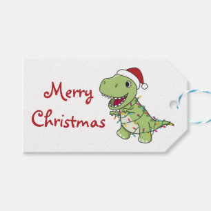 Dinosaur jul Snö Winter T-Rex Dino Trucker Presentetikett
