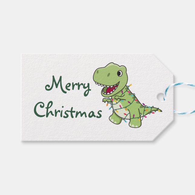 Dinosaur jul Snö Winter T-Rex Dino Trucker Presentetikett (Framsidan (Horisontell))
