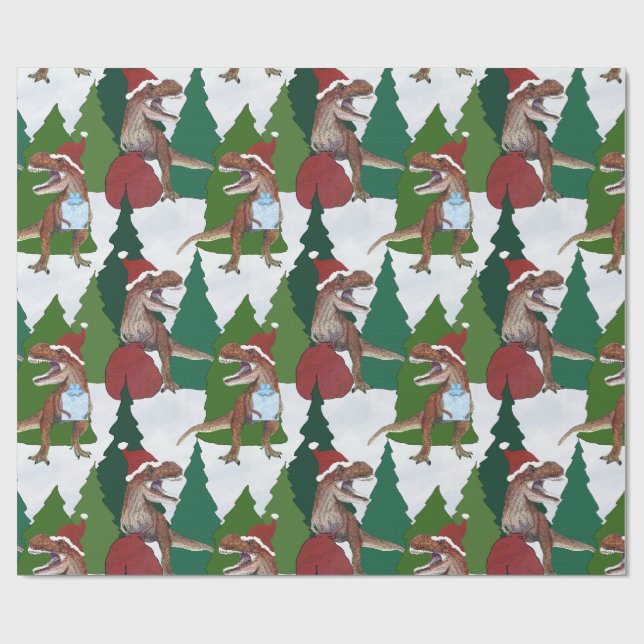 Dinosaur jul T-Rex Tomte Presentpapper (Platt)