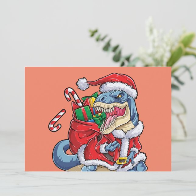 Dinosaur jul Tomte T rex Pojkar Män Inbjudningar (Stående Fram)