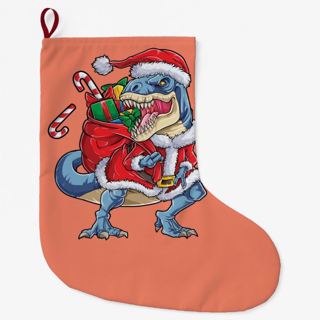 Dinosaur jul Tomte T rex Pojkar Män Stor Julstrumpa (Framsidan)
