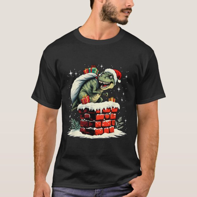Dinosaur jul tomte Xmas  T Shirt (Framsida)
