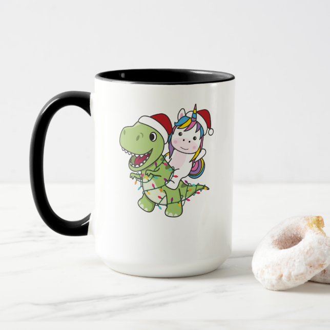 Dinosaur jul Unicorn Winter T-Rex Dino Mugg (Med munk)