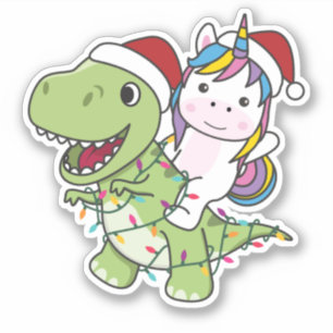 Dinosaur jul Unicorn Winter T-Rex Dino Stick Klistermärken
