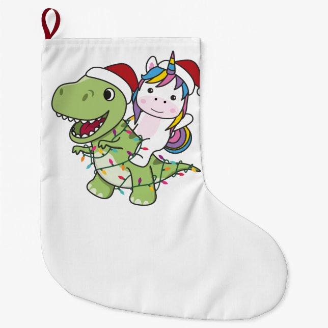 Dinosaur jul Unicorn Winter T-Rex Dino Stor Julstrumpa (Framsidan)