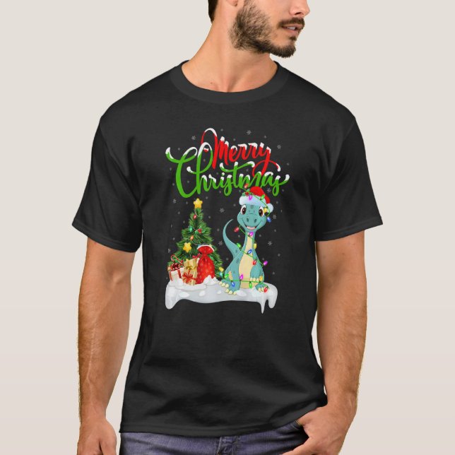 Dinosaur Julafton Dekorations Santa Dinosaur Chris T Shirt (Framsida)