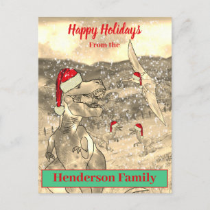 Dinosaur-julfonen t Rex Santa Family Namn Helg Vykort