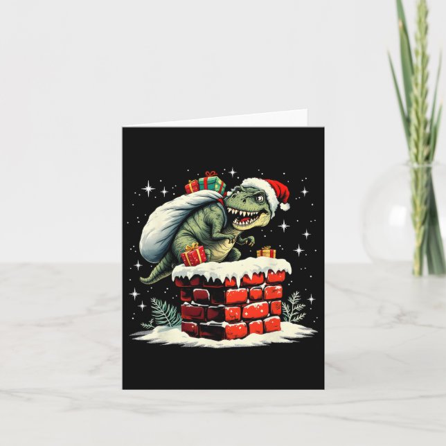 Dinosaur jultomten Julafton Kort (Framsida)