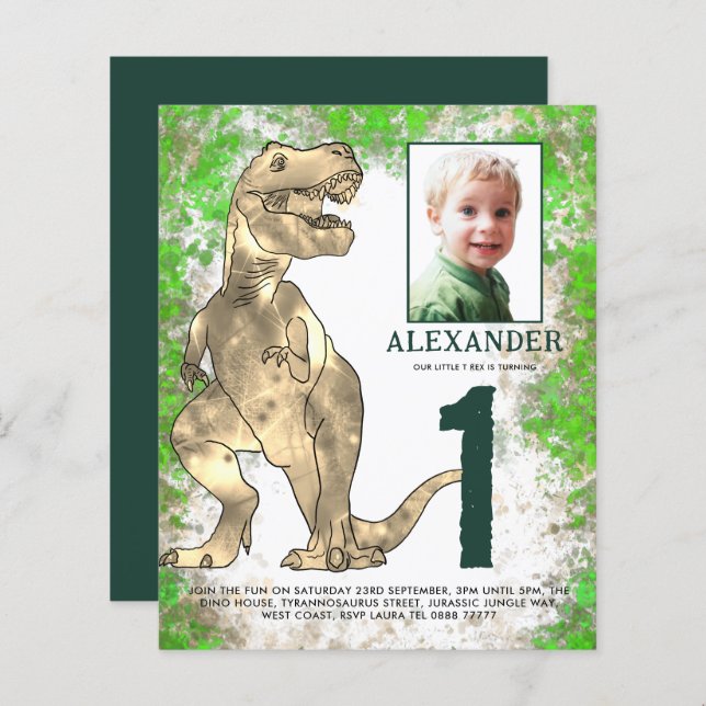 Dinosaur Jungle 1:a födelsedag Party Photo (Fram/baksida)