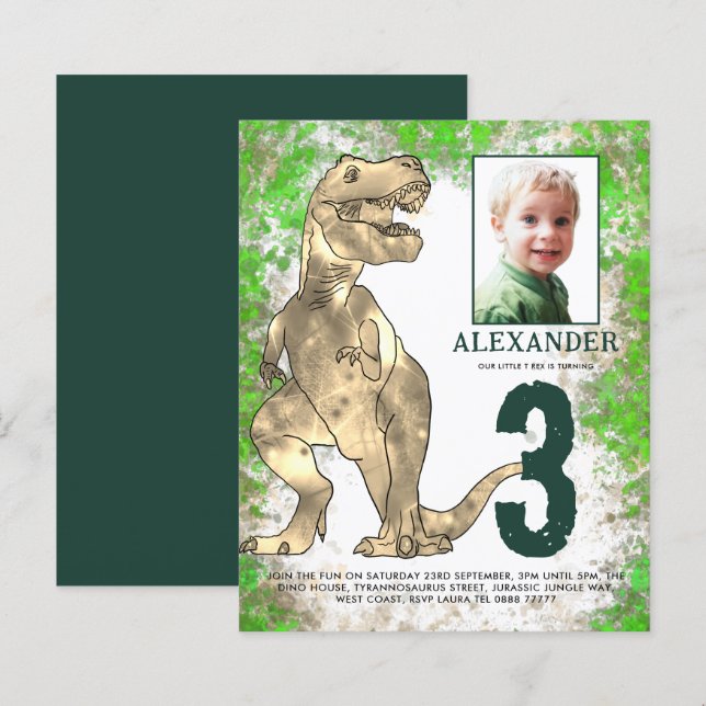 Dinosaur Jungle 3-års födelsestemparty Foto (Fram/baksida)