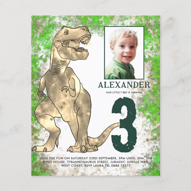 Dinosaur Jungle 3:e födelsedag Party Fotobudget Flygblad (Framsidan)