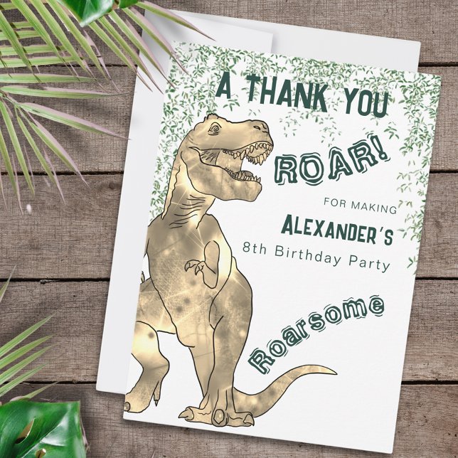 Dinosaur Jungle 8:e Födelsedagsfesten Tack Kort (Dinosaur birthday party custom thank you greetings card T-Rex roar for being roarsome )