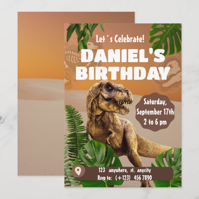 Dinosaur Jungle Barns födelsedag Party Gifts Inbjudningar (Fram/baksida)