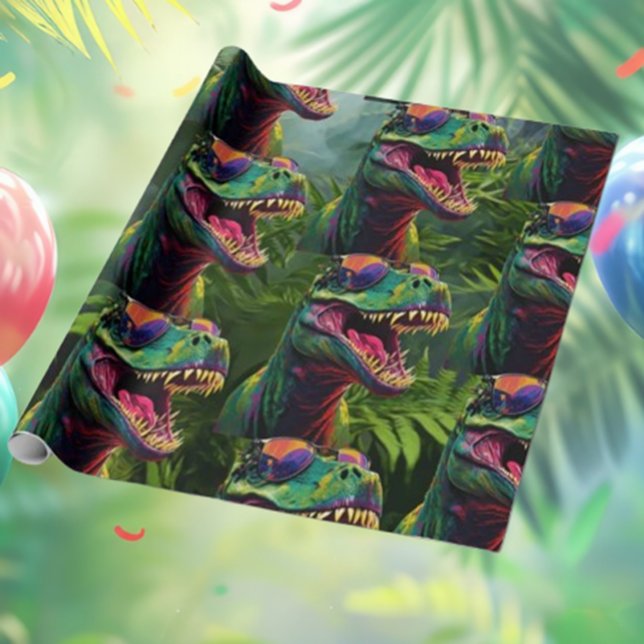 Dinosaur Jungle T Rex Jurassic Coola Presentpapper (Wrap your gifts in joy with our Dinosaur Jungle T-Rex wrapping paper! )