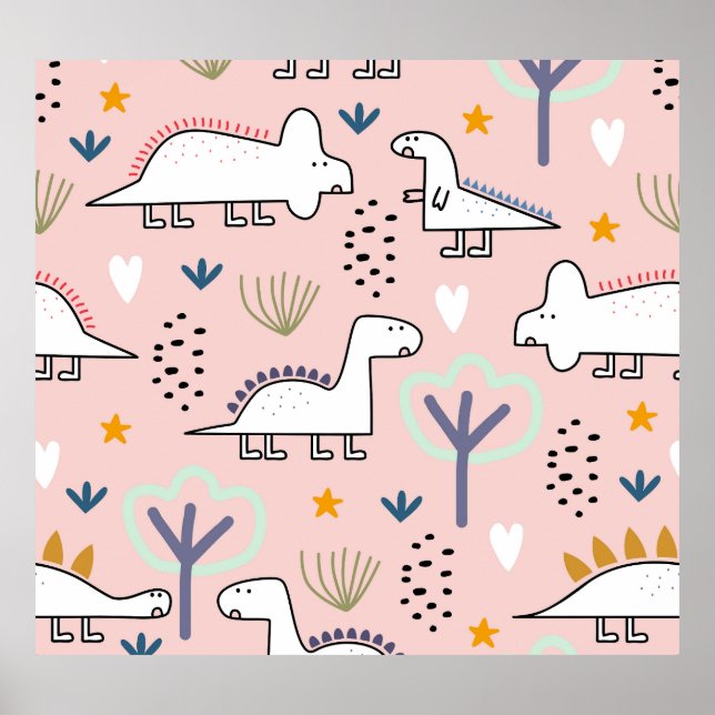 Dinosaur Jungle: Vintage Barnbild Poster (Framsidan)