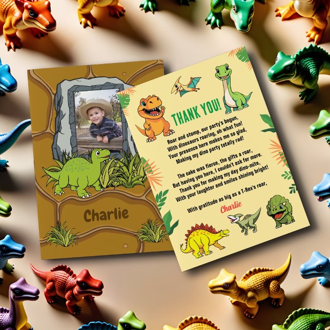 Dinosaur Jurassic PreHistoric Cute Tecknad Photo Tack Kort (Skapare uppladdad)