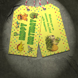 Dinosaur Jurassic PreHistory Roligt Tecknad Birthd Presentetikett