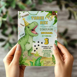 Dinosaur Jurassic trerex 3:e födelsedagen Party Inbjudningar