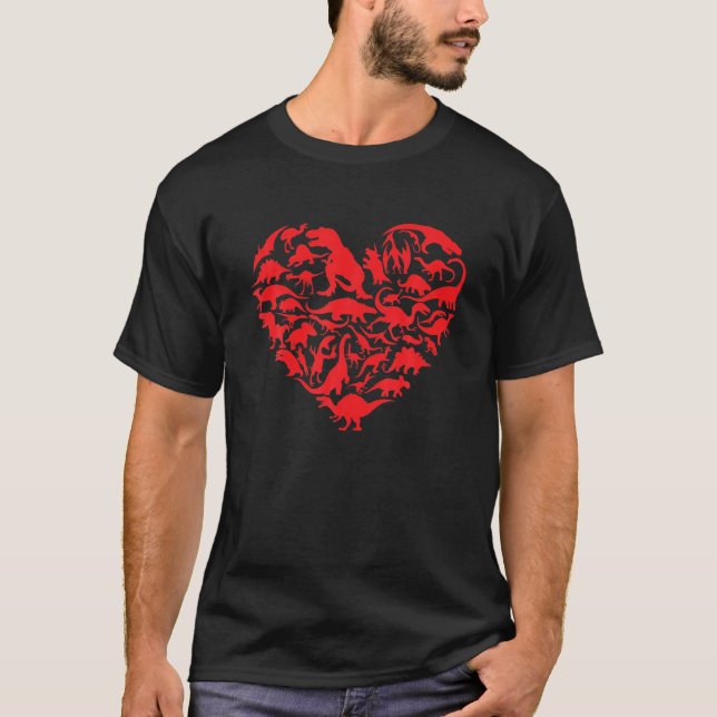 Dinosaur Kärlek Heart Cute Valentines day Boys Kid T Shirt (Framsida)