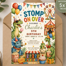 Dinosaur Karneval popcorn Födelsedagsinbjudan