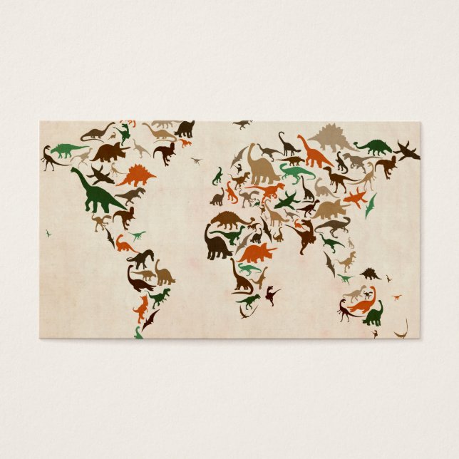 Dinosaur Karta i världskartan Visitkort (Framsidan)