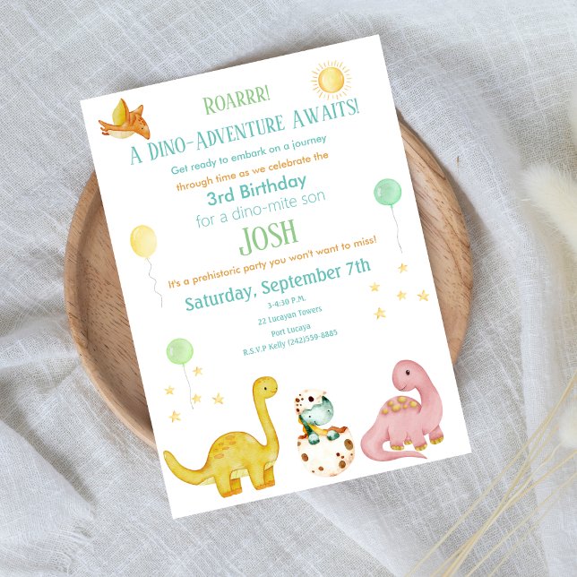 Dinosaur Kids 3-årsdag Inbjudningar (Skapare uppladdad)