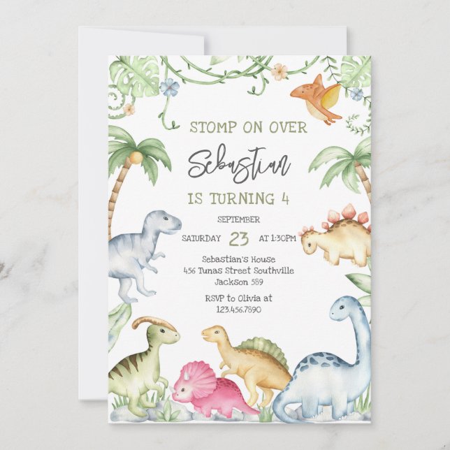 Dinosaur Kids Birthday Invitation Inbjudningar (Framsida)