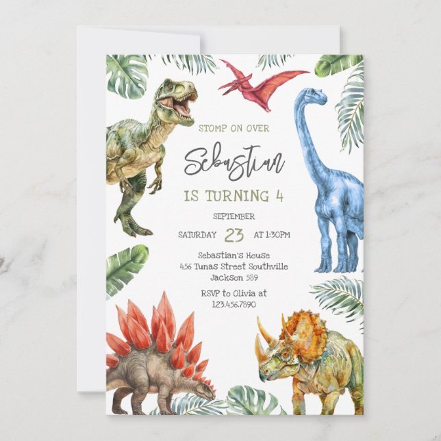 Dinosaur Kids Birthday Invitation Inbjudningar (Framsida)