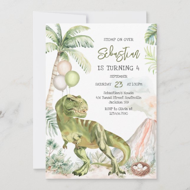 Dinosaur Kids Birthday Invitation Inbjudningar (Framsida)
