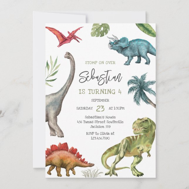 Dinosaur Kids Birthday Invitation Inbjudningar (Framsida)