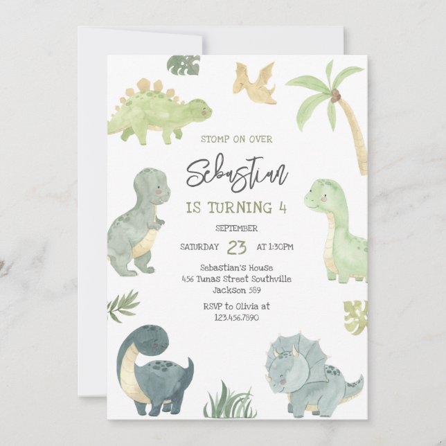 Dinosaur Kids Birthday Invitation Inbjudningar (Framsida)