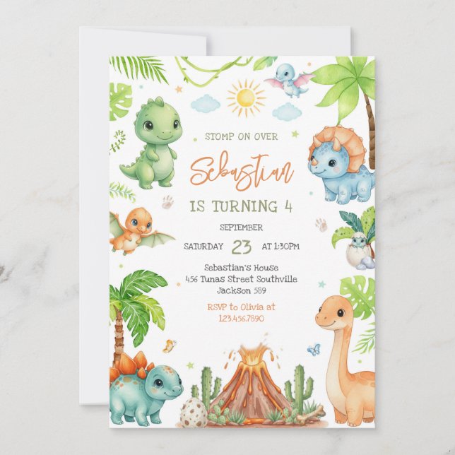 Dinosaur Kids Birthday Invitation Inbjudningar (Framsida)