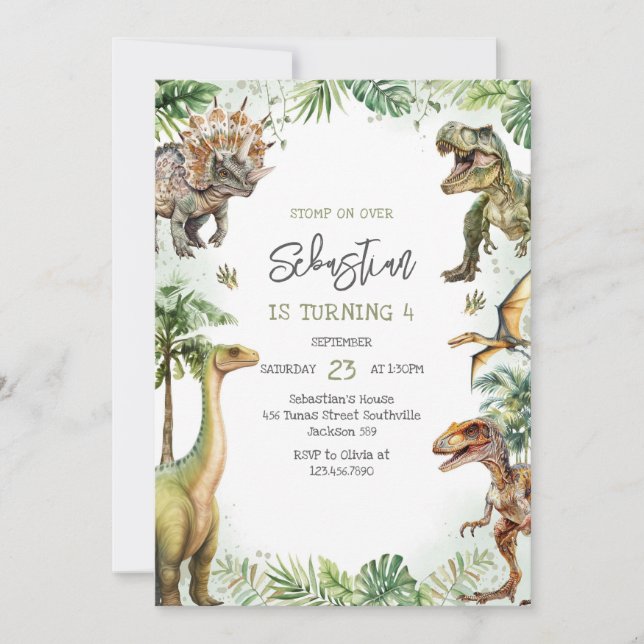 Dinosaur Kids Birthday Invitation Inbjudningar (Framsida)