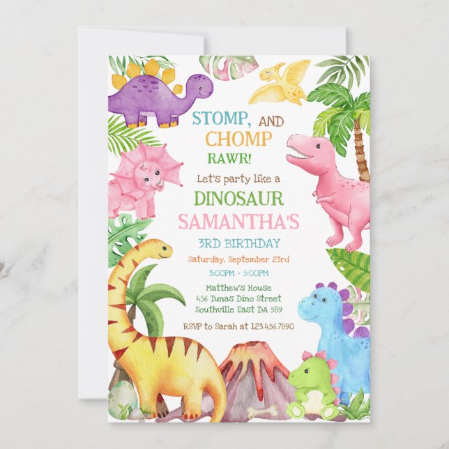 Dinosaur Kids Birthday Invitation Inbjudningar (Framsida)