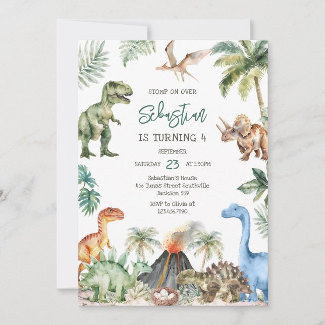 Dinosaur Kids Birthday Invitation Inbjudningar (Framsida)