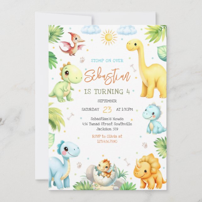 Dinosaur Kids Birthday Invitation Inbjudningar (Framsida)