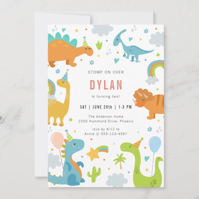 Dinosaur Kids Birthday Invitation Inbjudningar (Framsida)