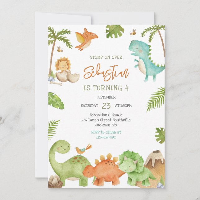 Dinosaur Kids Birthday Invitation Inbjudningar (Framsida)