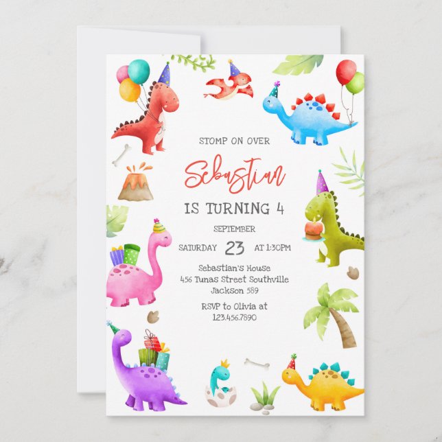 Dinosaur Kids Birthday Invitation Inbjudningar (Framsida)