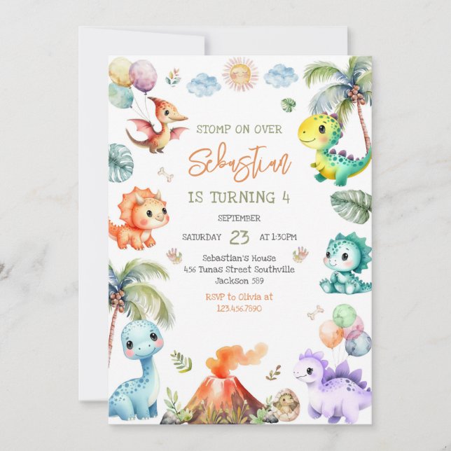 Dinosaur Kids Birthday Invitation Inbjudningar (Framsida)