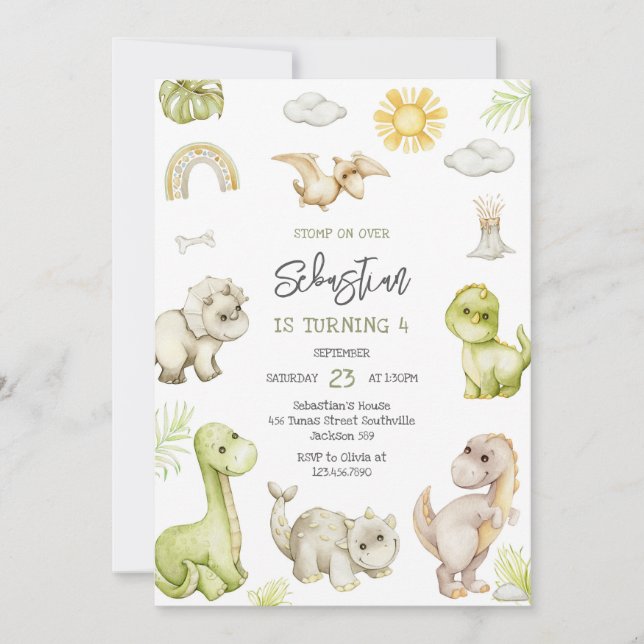 Dinosaur Kids Birthday Invitation Inbjudningar (Framsida)