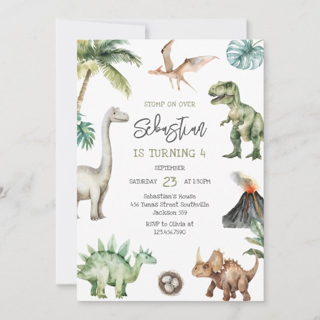Dinosaur Kids Birthday Invitation Inbjudningar (Framsida)