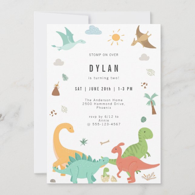 Dinosaur Kids Birthday Party Invitation Inbjudningar (Framsida)