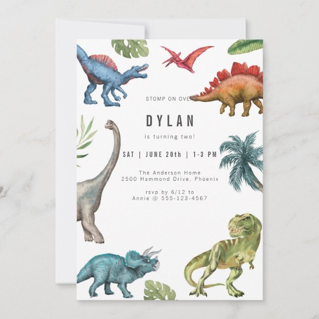 Dinosaur Kids Birthday Party Invitation Inbjudningar (Framsida)