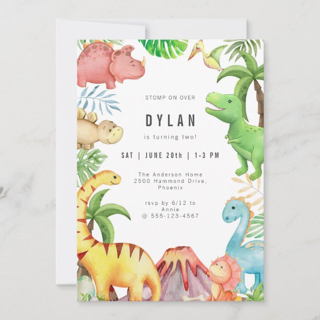 Dinosaur KIds Birthday Party Invitation Inbjudningar (Framsida)